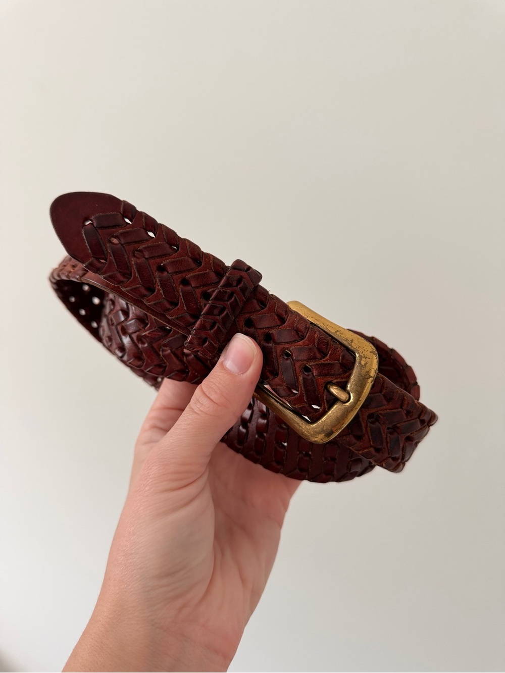 Vintage Woven Brown Leather Belt - Picture 2 of 6